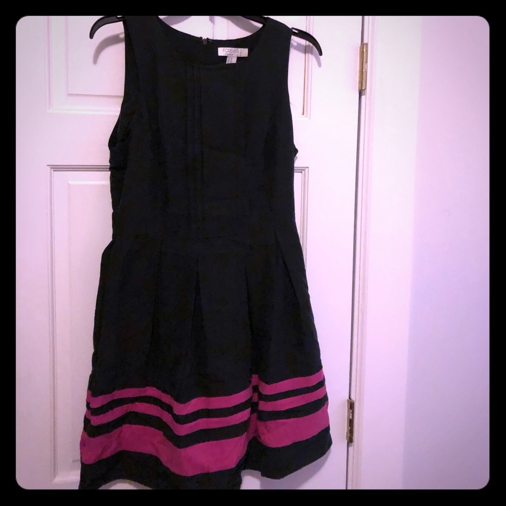 Black Dress with Pink Stripes and Pockets (M)
